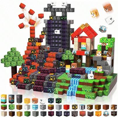 300 piezas Juego de bloques de construcción magnéticos, incluye 49 piezas de baldosas magnéticas en caja de hierro para construir un mundo mágico de cuevas, adecuado para niños de 3+ años, regalo sensorial STEM para niños y niñas en cumpleaños