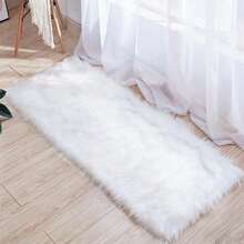 1 pieza Alfombra/Tapete de decoración del hogar de piel sintética blanca, alfombra pequeña esponjosa y lavable adecuada para dormitorio, sala de estar, sala de juegos, decoración de habitación de lujo, alfombra de piel rectangular blanca, tapete de tocador, alfombra decorativa de estilo simple Ins para todas las estaciones - Blanco - Ver 6