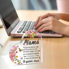 1件壓克力母親禮物－西班牙語母親壓克力愛心紀念壓紙石，女兒/兒子送給母親的母親節、生日、聖誕節、情人節壓克力裝飾牌 - 粉色 - 查看 7