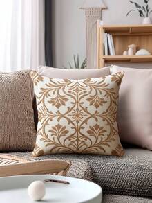 4 fundas de almohada con estilo bohemio, fundas de cojín con estampado floral, fundas de almohada de fibra de poliéster, material de lino retro, cierre con cremallera oculta, lavable a máquina, patrón de línea de moda minimalista, fundas decorativas para almohadas para sofá, sala de estar, dormitorio, sin relleno de almohada - Camel - Ver 5