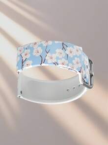 20/22mm Universal Watch Band Compatible With Samsung, Honor Smartwatches - Silicone Strap With Blue Background & Peach Blossom Branch Pattern, Compatible With Huawei Watch 3/Galaxy, GT2/GT3 - Multicolor - View 2