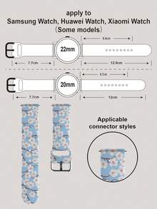 20/22mm Universal Watch Band Compatible With Samsung, Honor Smartwatches - Silicone Strap With Blue Background & Peach Blossom Branch Pattern, Compatible With Huawei Watch 3/Galaxy, GT2/GT3 - Multicolor - View 5