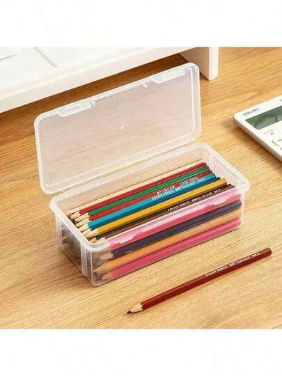 1pc/2pcs Large Capacity Transparent Stationery Storage Box, Desktop Organizer With Colored Pencil Holder, Children's Wax Crayons, Drawing Pen Bag, Student Supplies, Back To School Essentials