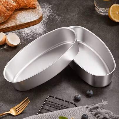 Multi-Size Oval Aluminum Alloy Baking Mold - Non-Stick, Suitable For Home Baking, Applicable For Cakes And Puddings