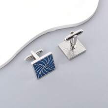 2PcsVintage Cufflinks Men French Cuff Shirt Square Pattern Enamel Business Suit Wedding Groom Bridal Casual Dress Cuff Links Men's Jewelry Luxury Gifts - Blue - View 6