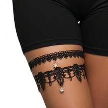 [Free Shipping]Garter Lace Thigh Garters For Bride Rhinestone Bridal Garter For Women(2 Pcs) - Black - View 6