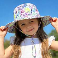 1pc Kids' Sun Protection Hat With Wind Cord, Minimalist Solid Color Or Cartoon Print Design, Lightweight Breathable Bucket Hat, Suitable For Beach And Daily Outings - 1PC - Girl - View 8