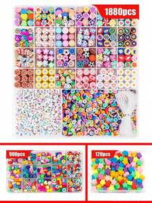 1包/15颗/26颗聚合物粘土珠手链饰品制作套装，120颗/900颗/1880颗随机卡通软粘土珠，花朵、水果、动物隔珠，适用于DIY饰品、手链、耳环、工艺品，是送给女孩的绝佳礼物 - 彩色 - 查看 1