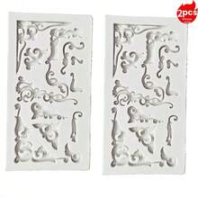 2pcs European Style Embossed Silicone Molds, Suitable For Resin, Plaster, Clay Crafts And Home Decor For Various Festivals - 2 Gray Molds - Small Ancient Flower - View 3
