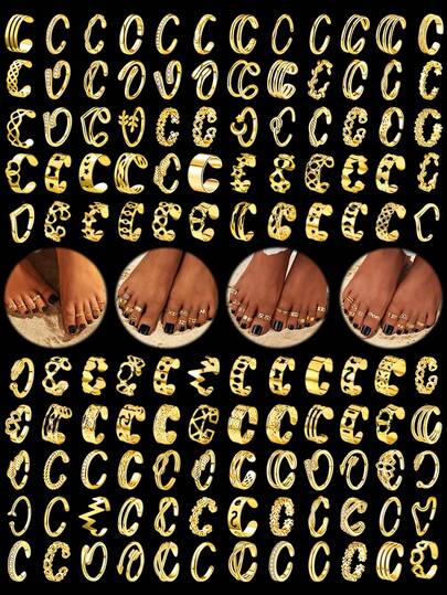 3/13/36/59pcs Fashionable Minimalist Elegant Heart, Star, Moon, Flower, Leaf, Geometric Gold Toe Rings, Suitable For Beach, Date, Travel, Gift For Girlfriend, Mom, Friend, Wife, Versatile Daily Wear