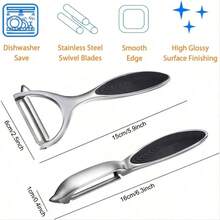 2pcs Stainless Steel Fruit & Vegetable Peeler Set With Non-Slip Handle And Sharp Blade - Metal Straight Peeler, Precise Peeling, Kitchen Tool - Multicolor - View 2