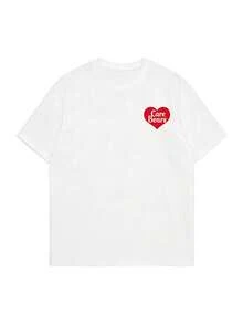 SHEIN | Care Bears 夏季女式短袖经典卡通熊爱心泼墨趣味图案T恤，融合甜美少女风与美式复古美学，日常通勤实用，适合女生郊游、夏季野餐、校园生活、购物打卡、主题市集、日常度假、假日休闲等场合，短袖上衣打造减龄时尚造型。 - 白色 - 查看 3