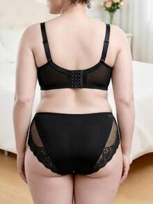 yalisi 2pcs/Set Plus Size Women Lace Padded Bra And Panty Set, Slimming, Comfortable, Suitable For Daily, Home, Leisure And Outdoor Sports - Black - View 9