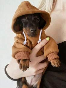 1 pieza Sudadera básica cómoda y cálida de color dopamina, adecuada para gatos y perros, para interiores y exteriores - Marrón - Ver 7