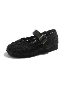 1 Pair Girls Fashion Flat Slip-On Loafers, Woven Hollow-Out Casual Shoes, Toddler Anti-Slip Soft Bottom Prewalker Shoes, Breathable Mary Jane Shoes, Outdoor Durable Travel Walking Shoes, Fashionable Princess Shoes For School, Indoor/Outdoor Vintage Stage Shoes, Suitable For Spring, Summer, Autumn Daily Wear - Black - View 5