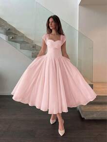 Vestido largo de verano elegante y casual para mujer, vestido plisado romántico para boda, fiesta y ocasiones, color rosa - Rosa - Ver 6