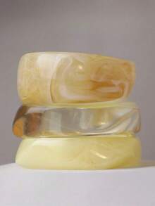 3件套黄色亚克力手镯，优雅简约的染色手镯组合，适合叠戴或单独佩戴 - 黃色 - 查看 3