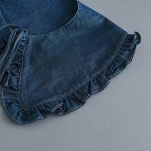 1 chiếc khăn choàng cổ bèo nhún bằng vải denim dành cho nữ, phụ kiện thời trang cá tính. - Xanh đậm - Xem 4