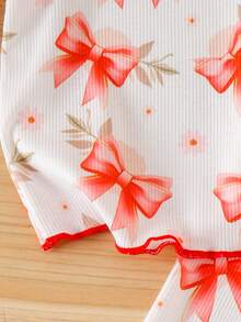 Bộ đồ 2 món cho bé gái, kiểu dáng thanh lịch, in hình bướm, cổ tròn và quần short, thích hợp cho mùa hè. - Đỏ - Xem 8