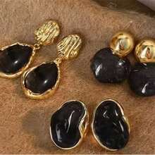 2 đôi bông tai thời trang cá nhân hóa dành cho nữ, làm từ nhựa màu nâu cổ điển, đính đá mắt hổ. - màu đen - Xem 11