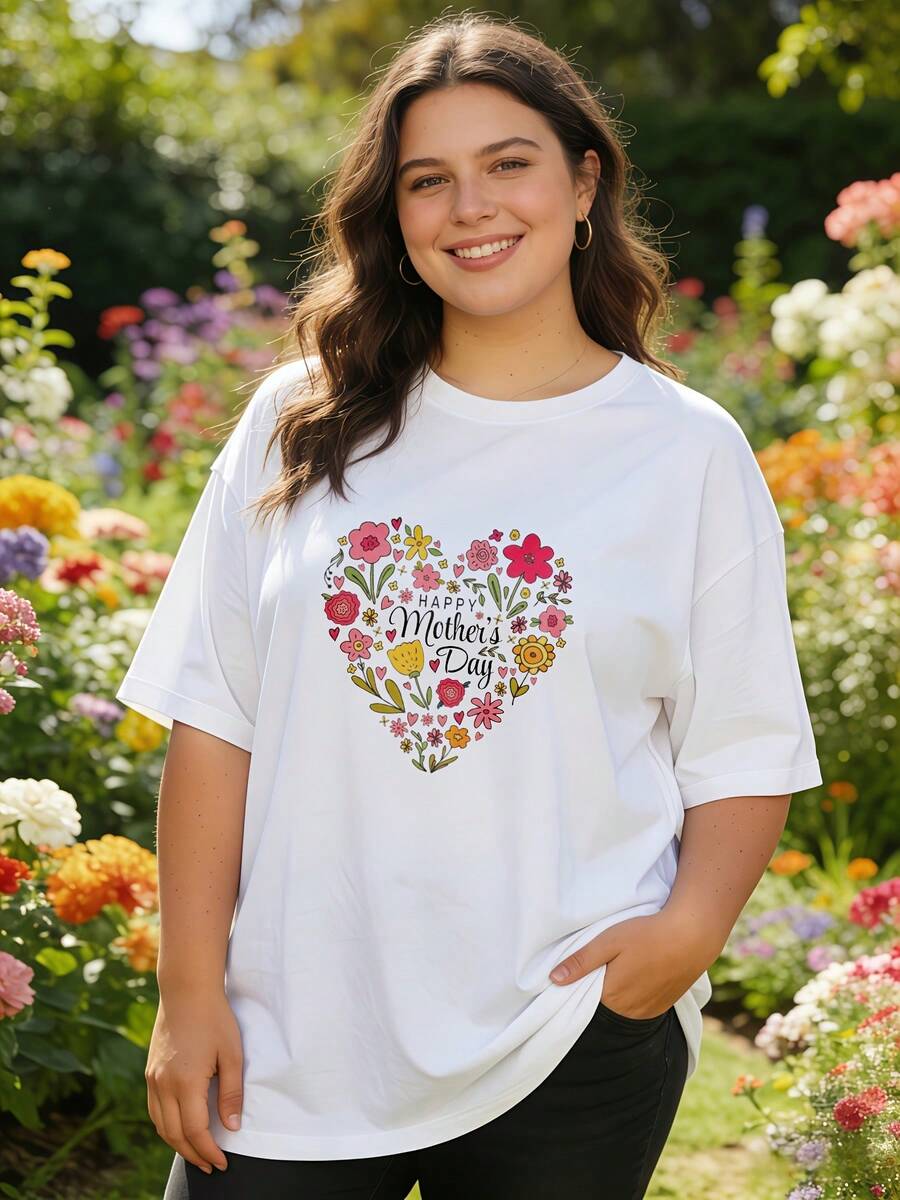 Plus Size Women Comfortable Printed Tees Soft Fabric Stylish Pattern Loose Fit All Match Tops - White - View 1