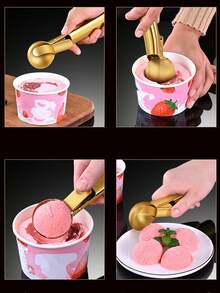 1pc Stainless Steel Ice Cream Scoop, Self-Melting Watermelon Fruit Spoon, Ice Cream Scooper Tool - Multicolor - View 7