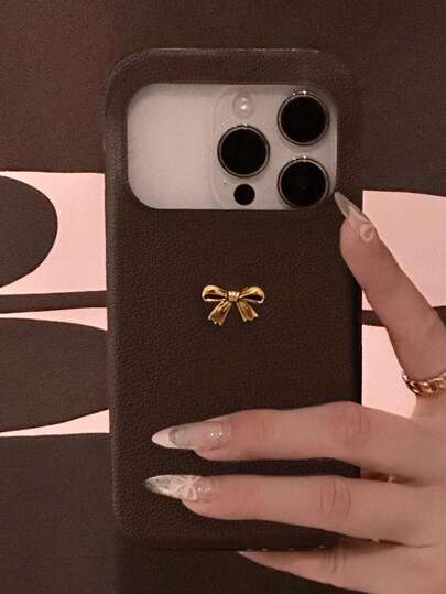 Étui de protection vintage 3D nœud papillon, texture de litchi marron, compatible avec iPhone 17 Pro Max, 17 Pro, 17 Air, 16, 15, 14, 13, 12 Pro Max, 16, 14, 15 Plus, 11, coque souple minimaliste et amortissante