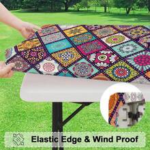 1pc Rectangular Mandala Pattern Elastic Washable Table Cover, Wrinkle-Resistant Polyester Fitted Tablecloth, Fashionable & High-End, Suitable For Kitchen, Dining, Outdoor Activities, Picnics, Patio Gatherings, Birthday Parties, Dining Textile - B - View 6