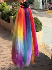 WIGGAGA Football Cup Music Festival Inspired Women's Vacation Outfit, Valentine's Day Summer Wear, 26" Colorful Braided Ombre Wig Suitable For Music Festivals, Halloween, Christmas - Multicolor - View 2