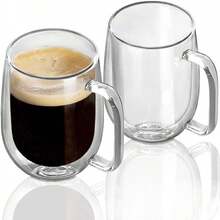 1-2-4 piezas/Set Tazas de café de vidrio reutilizables con doble pared aislada, para capuchino, latte, té, bebidas calientes y frías con asa, adecuadas para Halloween, Navidad - Multicolor - Ver 15