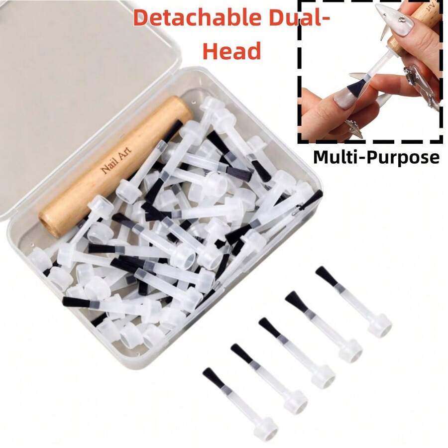 50Pcs Brush+Wood Pen Dual-Head Detachable Nail Art Brush Kit – Replaceable Tips, Professional Multi-Use Nail Brushes, Durable Anti-Deformation Bristles - Multicolor - View 1