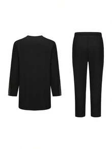 New African Traditional Clothing For Men Embroidered Top And Casual Pants 2 Pieces Kaftan Suit For Men - Black - View 4