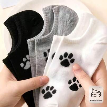 3/6 pares de calcetines de mujer con estampado de pata de gato, transpirables, absorbentes del sudor, adecuados para uso casual diario, atuendos