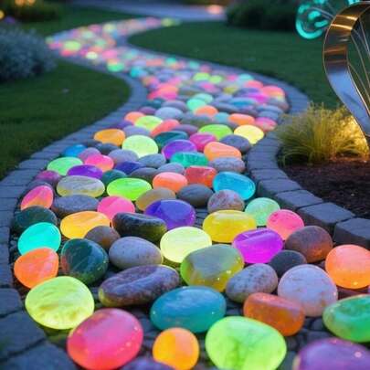 100/500pcs Of Luminous Garden Pebbles, Colorful Luminous Stones, Suitable For Garden Lawns, Courtyards, Home Outdoor Walkways, Corridors And Aquarium Decoration. Luminous Stones Are Perfect For Fish Tanks, Paths, Flower Beds, Potted Plants, Driveway DIY Designs, Home Decoration And Christmas Decoration