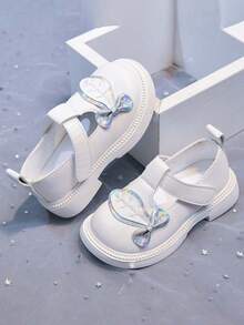1 Par de Sapatos Rasteiros Infantis com Estampa Floral, Bico Baixo, Estilo Princesa, Sola Macia e Antiderrapante, Versáteis e Casuais para Todas as Estações - Bege - Ver 2