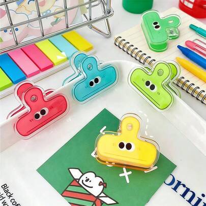 5pcs/Set Funny Expression Cartoon Eyes Cute Acrylic Memo Clips, Minimalist Transparent File Clips, Office & Planner Accessories