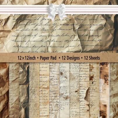Bộ 12 tờ giấy scrapbook mùa xuân kích thước 12x12 inch với 12 thiết kế cổ điển bao gồm họa tiết hoa, chữ cái và số cũ, thích hợp cho các dự án thủ công, làm sổ lưu niệm, làm thiệp, trang trí nhật ký và đồ dùng nghệ thuật.