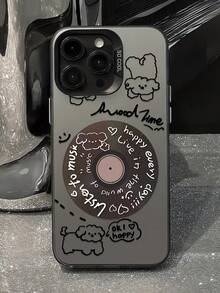 1pc Minimalist Cute Dog Music Player Graphic Design Black & Silver Phone Case, Compatible With IPhone 16/16Pro/16Plus/16ProMax, 11/11Pro/11ProMax, 12/12Pro/12ProMax, 13/13Pro/13ProMax, 14/14Plus/14Pro/14ProMax, 15/15Pro/15Plus/15ProMax - Multicolor - View 1