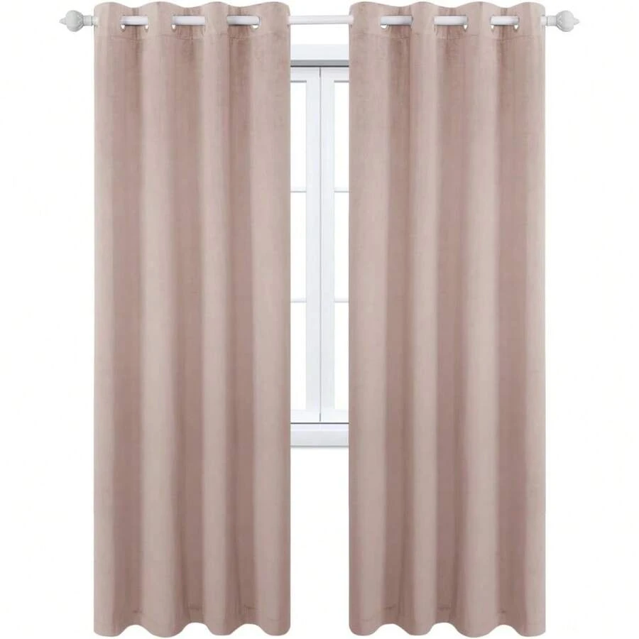Pink Chenille Velvet Blackout Curtain 1 Panel, 132 X 213cm Premium Soft & Durable Thermal Insulated Window Drapes, High-Density Noise Reduction & Soundproofing Fabric, Total Light Blocking For Bedroom, Living Room & Office, Luxurious Plush Texture With Excellent Drape, Easy To Hang & Maintain, Elegant Pink Hue Perfect For Modern & Cozy Home Decor - 灰色 - 查看 1