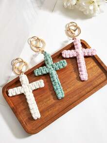 1pc/2pcs Handmade Woven Cross Keychain, Jesus Cross Keychain, Christian Car Key Chain, Bag Charm, Bohemian Soft Cross Keyring, Gift For Women Men, Holiday Decor, Birthday Gift, Couple Gift, Wedding Favor, Party Giveaway, Friend Gift - Multicolor - View 4