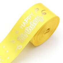 5 Yards/Roll English Foil Print Polyester Ribbon 1 Inch Wide, "Happy Birthday" Floral Birthday Party Colorful Packaging Decoration Ribbon, Cake Gift Box Scrapbooking - English Ribbon - View 28