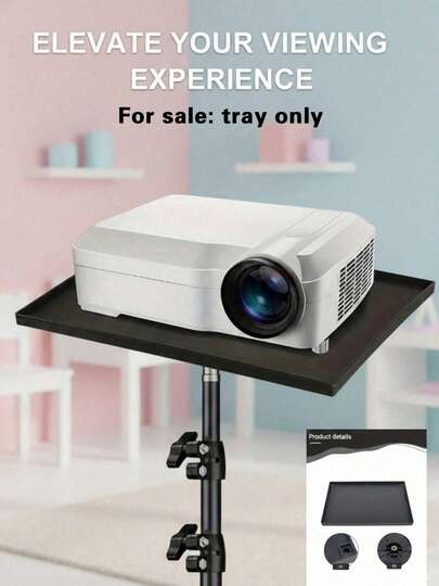 大型黑色ABS塑料投影仪托盘支架，兼容笔记本电脑和投影仪，1/4英寸三脚架接口，经久耐用，适用于家庭和办公室使用。