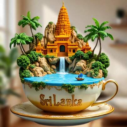 A Cup Of Ceylon Serenity: 3D Sri Lanka Teacup Magnet With Teacup Form & Island Scenes, Elephant, Palms & Tea Leaves – Tea Plantation Dreams For Your Fridge