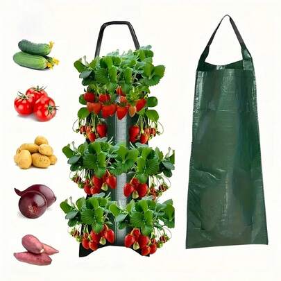 1pc Hanging Strawberry Planting Bag, Wall-Mounted Planting Bag, Hanging Multi-Hole Strawberry Planting Bag, Hanging Strawberry And Tomato Planting Bag - Horizontal Gardening Planting Bag With Handle, Suitable For Balcony And Yard Green Ivy Vegetable Planting, Breathable, Permeable, Durable And Reusable, Suitable For Outdoor Flower Planting, Balcony And Terrace