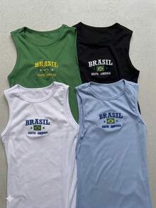 Brazilian Women's Short Fitted Dress Set With Embroidery On Premium Ribbed Knit Fabric - Sporty, Casual, Sensual Cup Style, Casual Knit - 黑色/綠色/淺藍色/白色 - 查看 5