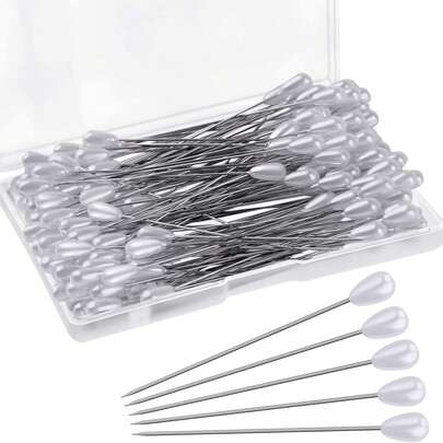 50/100/200 chiếc ghim cài áo, ghim cài đầu ngọc trai hình giọt nước kèm hộp đựng bằng nhựa để trang trí thủ công DIY (54mm)