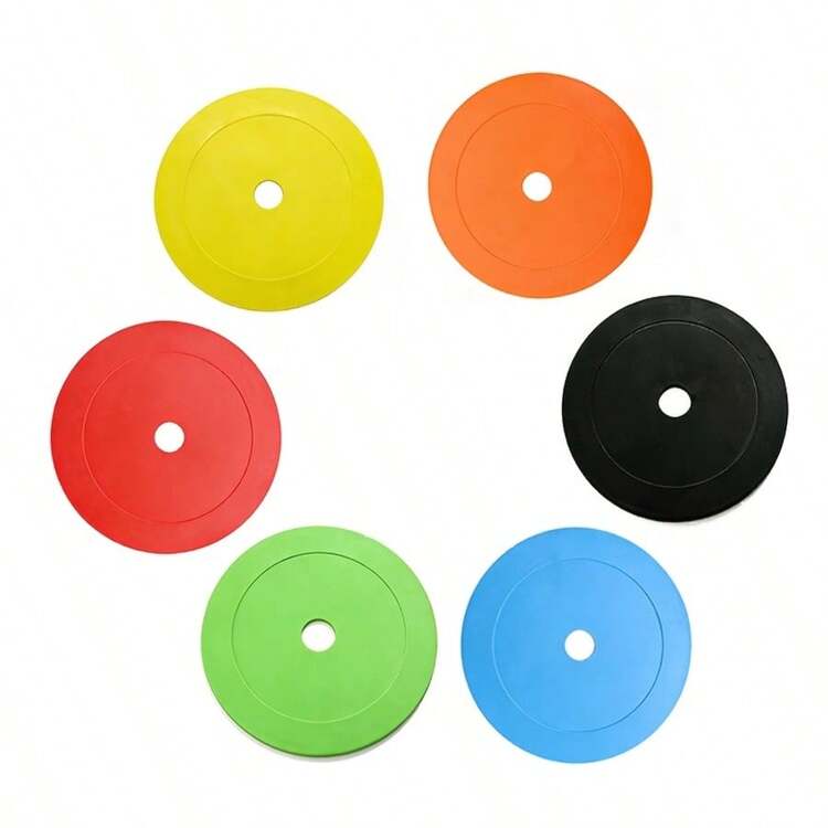 6 piezas Almohadillas planas de colores aleatorios con diseño de hitos, Almohadillas de marcador de entrenamiento de fútbol, Discos de obstáculos para entrenamiento de velocidad y agilidad - Disco de señalización para entrenamiento deportivo de 6 piezas, color aleatorio. - Añade 5