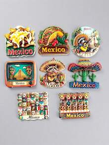 1 pezzo Calamita da frigo souvenir di viaggio in Messico, riproduzione di elementi classici in pittura 3D, come patatine di mais, cibo messicano taco, piramide maya, teschio della cultura, sombrero e procione che suona la chitarra, simboli iconici, colori vivaci e texture fine, decorazione per frigorifero domestico, regalo commemorativo di viaggio per amici e colleghi, adatto per collezione e decorazione quotidiana, combinando estetica e significato commemorativo - magneti da frigorifero - Visualizzare 2