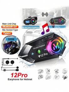Y12 Pro Motorcycle Helmet Intercom Bluetooth 5.4 Headset, 500m Waterproof Wireless Intercom Speaker Hands-Free Intercom - Y12 Pro - View 2