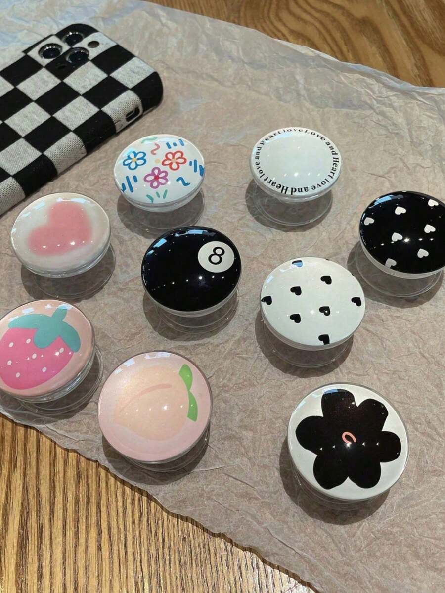 1个草莓/心形/花朵造型手机支架，复古桌面支架，可伸缩手机支架，防摔懒人手机支架，男女通用简约个性3D气囊手机支架